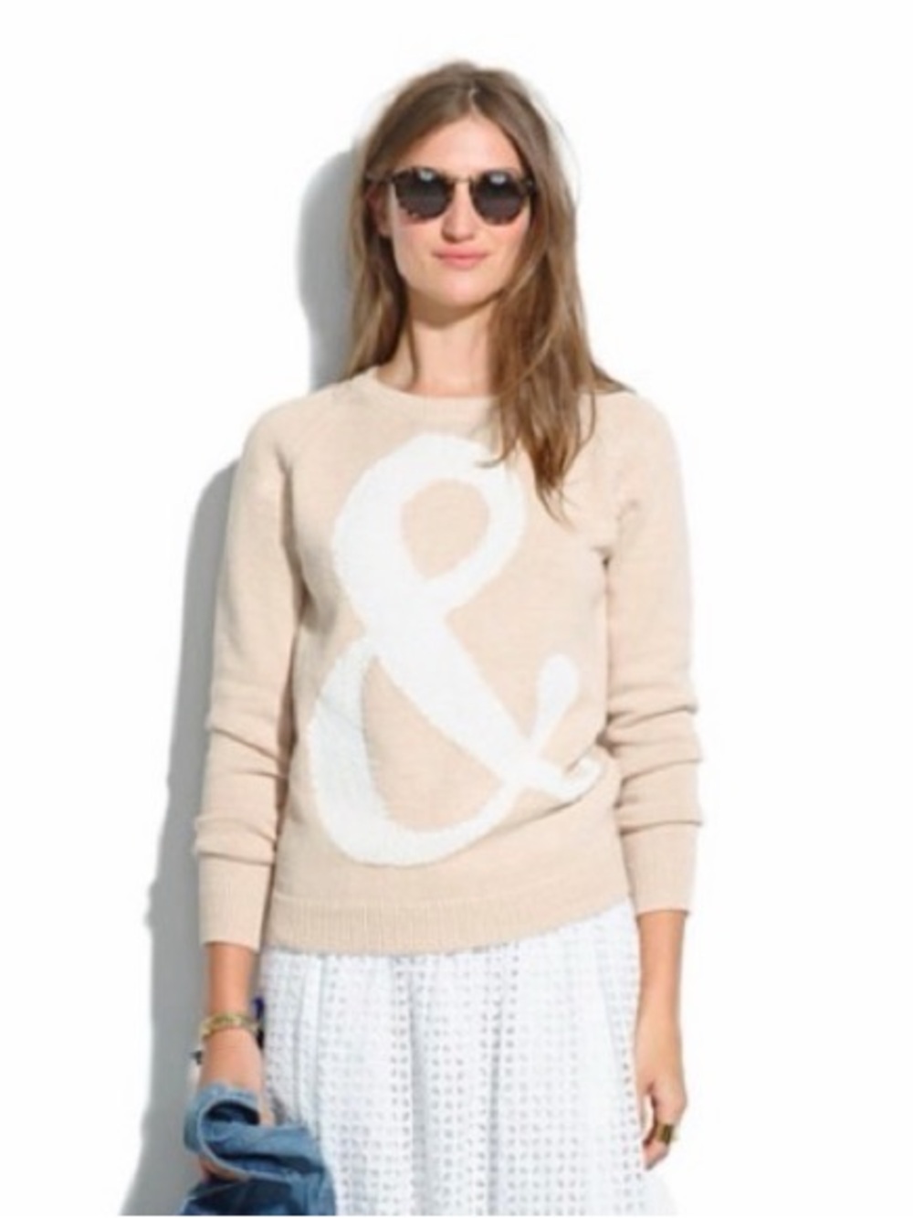 Madewell Beige Crewneck Sweater with White Ampersand